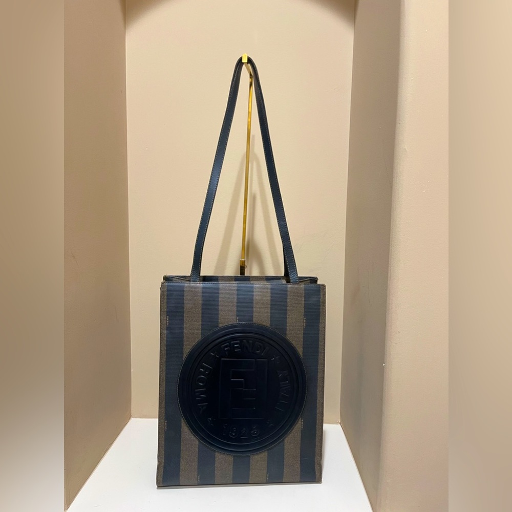 Fendi Pequin Big Logo Tote Bag Leather/Pvc Brown